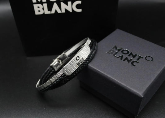 Montblanc MB3-23 Mirror Quality Men's Leather And Metal Bracelet