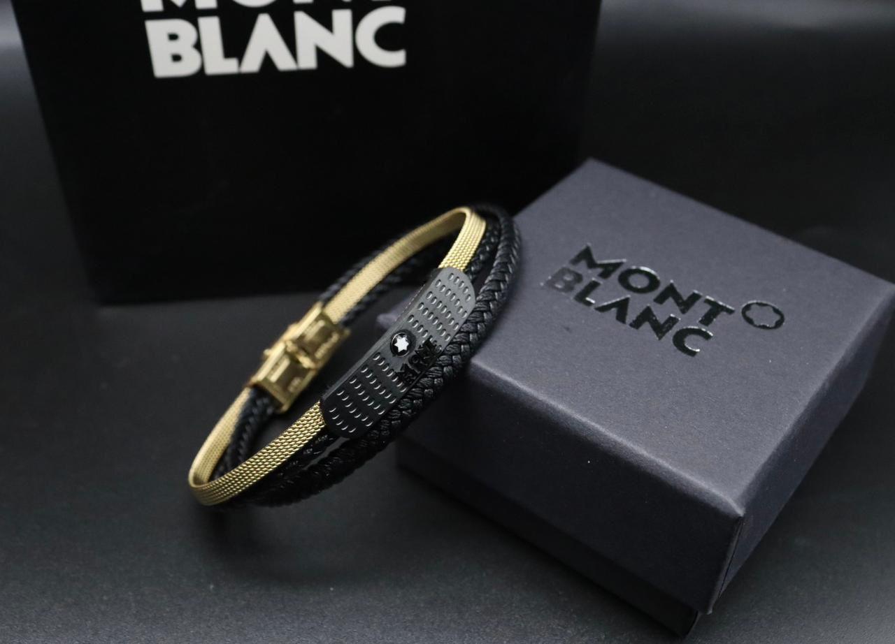 Montblanc MB3-23 Mirror Quality Men's Leather And Metal Bracelet