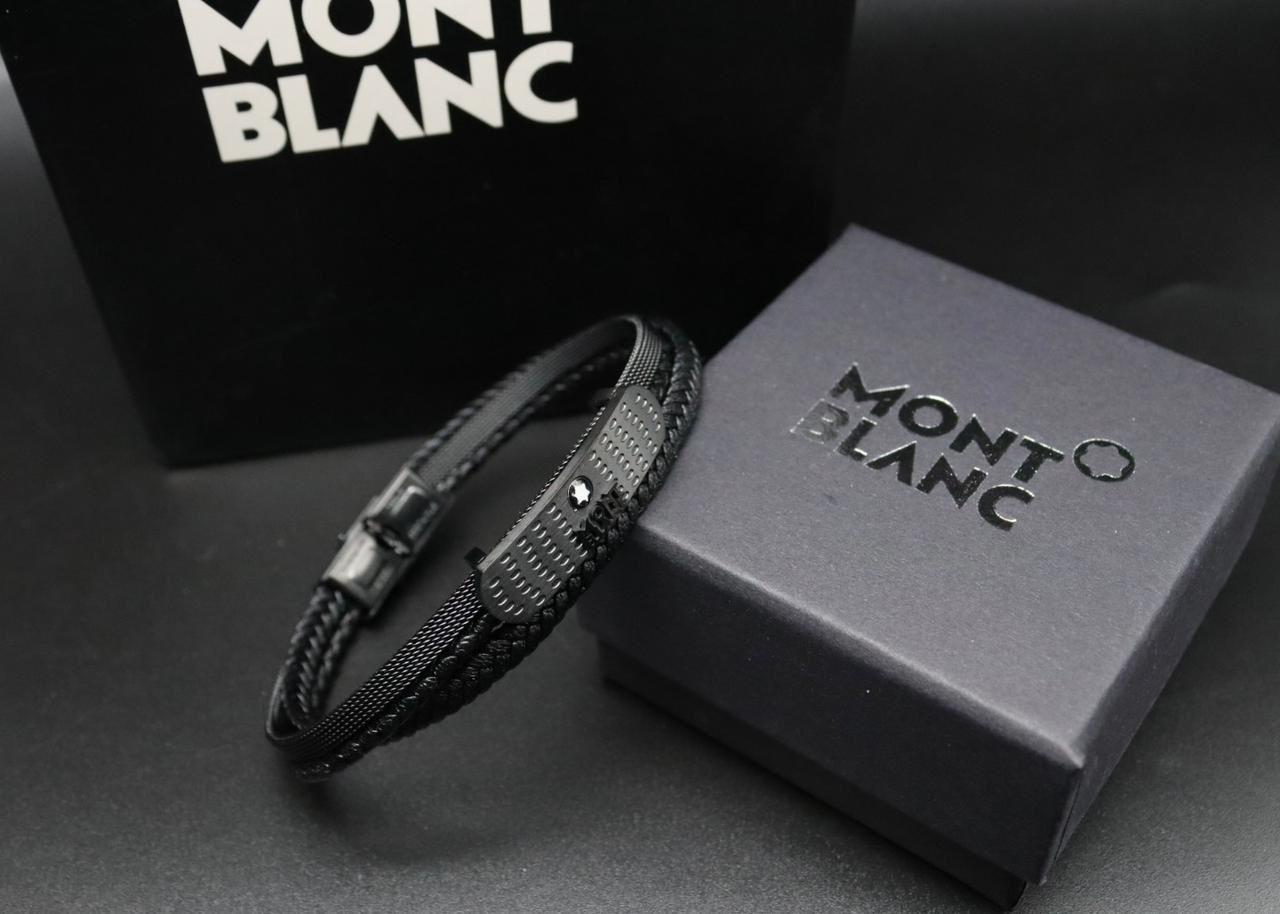 Montblanc MB3-23 Mirror Quality Men's Leather And Metal Bracelet